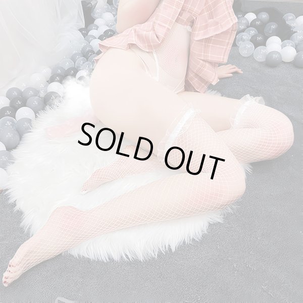 画像4: 網 ニーハイ 【ホワイト】 フリーサイズ フリル付き 白 ソックス セクシー コスプレ ストッキング ひざ上 膝上 レディース 美脚 仮装 COS-007 (4)