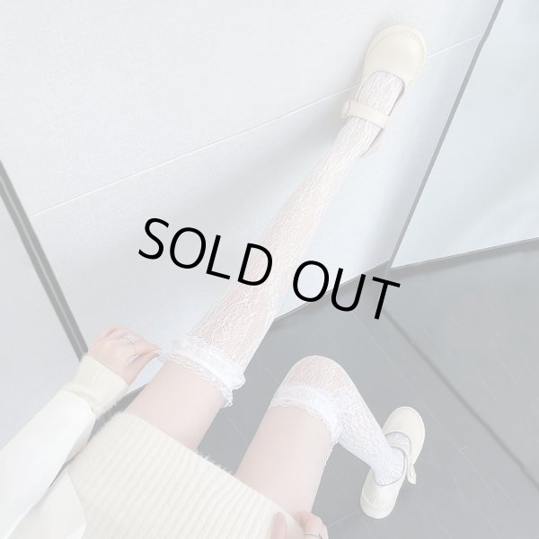 画像2: ニーハイ ソックス レース レディース ロリータ 【ホワイト】 白 靴下 網 フリル オーバーニー ニーソ 美脚 セクシー コスプレ COS-020 (2)