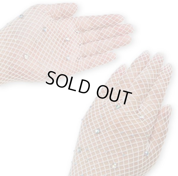 画像4: 網タイツ手袋 ロンググローブ アームカバー レディース メッシュ ラインストーン ホワイト 白 イベント コスプレ 仮装 セクシー 1セット COS-023 (4)