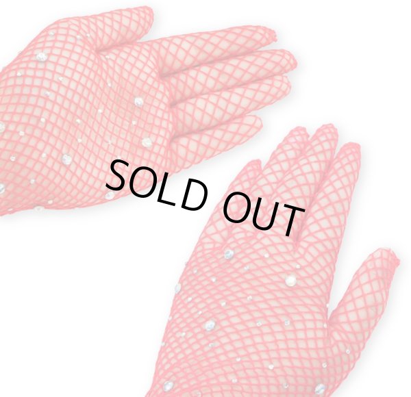 画像4: 網タイツ手袋 ロンググローブ アームカバー レディース メッシュ ラインストーン レッド 赤 イベント コスプレ 仮装 セクシー 1セット COS-024 (4)