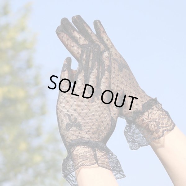 画像4: レース手袋 リボン ブラック 黒 ドット柄 レディース グローブ 上品 フォーマル フリル パーティー ウエディング COS-025 (4)