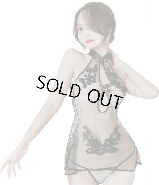 画像1: [lustia] セクシー ランジェリー チャイナドレス ベビードール 【ブラック】 Tバック付き 黒 レース コスプレ シースルー レディース ミニワンピース 透け 過激 変態 エロ コスプレ LIG-003 (1)