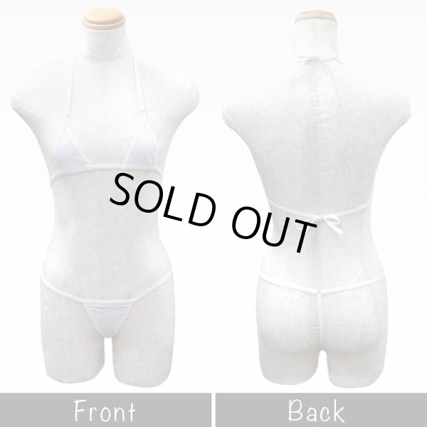 画像3: マイクロビキニ【ホワイト 白】 上下セット セクシー コスプレ ビキニ 紐パン 極小 過激 変態 エロ Tバック ホルターネック ランジェリー 下着 女性用 レディース 水着 LIG-017 (3)