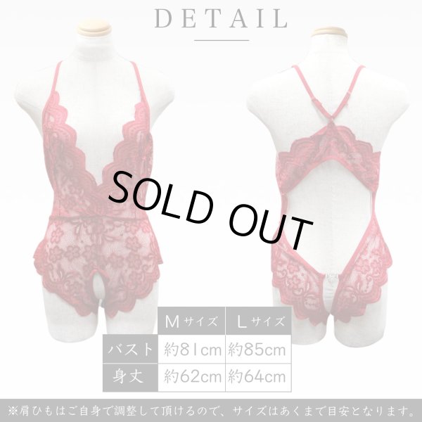 画像2: セクシー ランジェリー レオタード【赤 レッド Lサイズ】 穴あき シースルー 透け 過激 エロ 変態 ベビードール レディース 下着 レース フリル リボン ハート モチーフ LIG-025 (2)