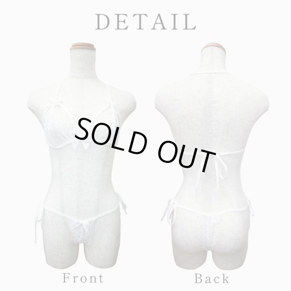 画像2: ランジェリー【ホワイト】 白 ブラジャー ショーツ 上下セット セクシー ノンワイヤー リボン レース フリル レディース 下着 女性用 LIG-030 (2)