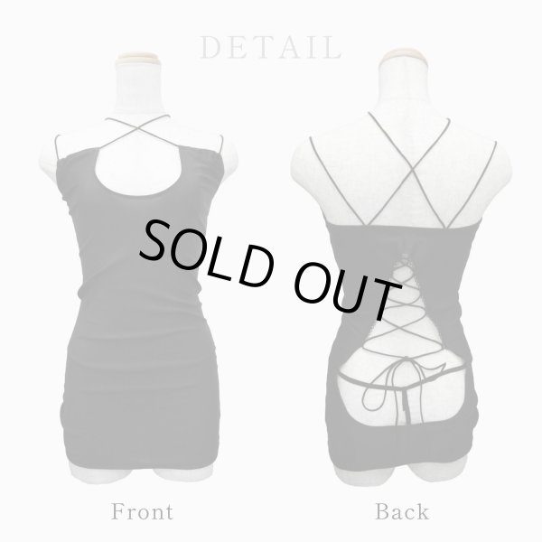 画像2: ランジェリー【黒 背中空き】 ブラック Tバック ワンピース セクシー 露出 エロ かわいい リボン 変態 コスプレ レディース 女性用 上下セット LIG-038 (2)