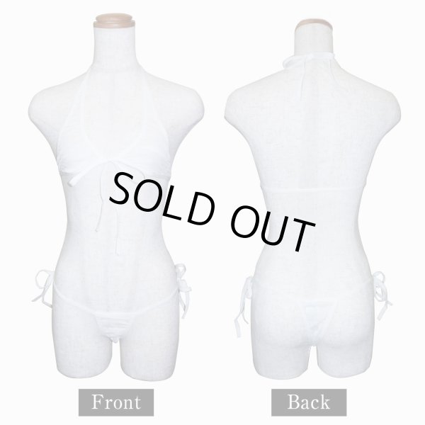 画像3: ランジェリー 透け 【ホワイト】 白 上下セット セクシー コスプレ 紐パン 過激 変態 エロ ホルターネック 下着 女性用 レディース LIG-056 (3)